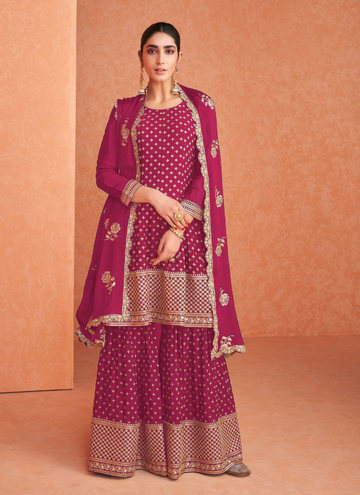 Georgette Magenta Pink Women Sharara Suit Online